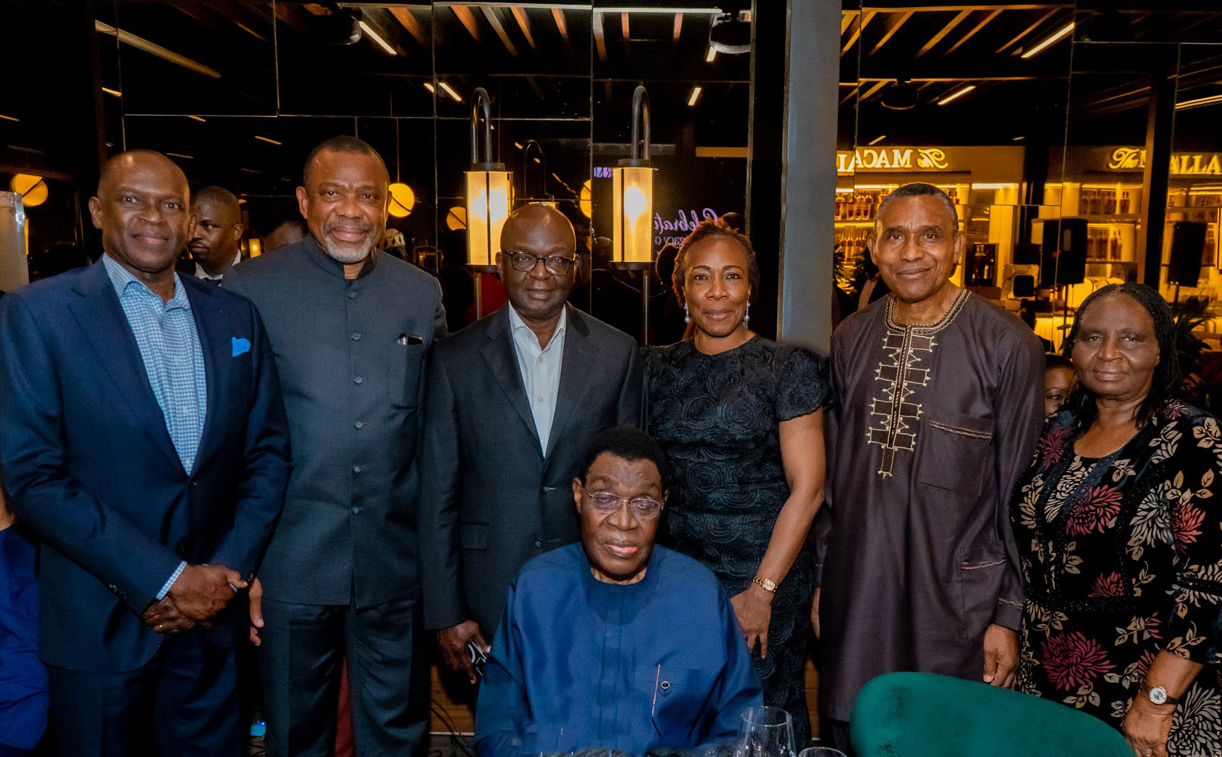 From Left Standing: Mr. Kofi Sagoe (NED, ARM Hold Co.), Mr. Offong Ambah (Chairman, ARM Harith), Mr. Deji Alli (Incoming Chairman, ARM Hold Co.), Ms. Jumoke Ogundare (CEO, ARM Hold Co.), Mr. Segun Adebanji (INED, ARM Hold Co.) and Mrs. Grace Adebanji. Sitting Center: Mr. Felix Ohiwerei (Outgoing Chairman, ARM Hold Co.)